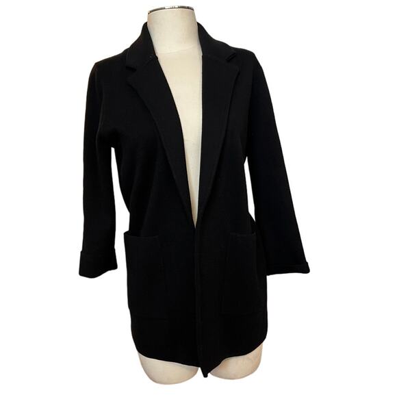 J Crew Black Ponte Pique Wool Cotton Knit Relaxed Open Front Blazer Jacket Small - Picture 2 of 7